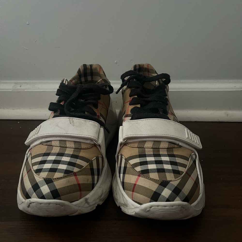 Burberry Plaid Sneakers in Black, White, and Tan - Picture 2 of 4